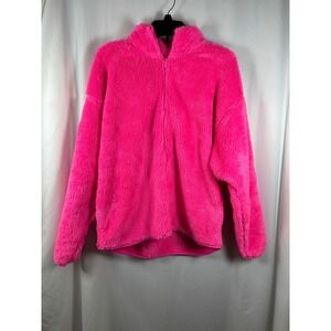 PINK Victoria's Secret Neon Pink Teddy Fleece Full Zip Pullover Large NWT